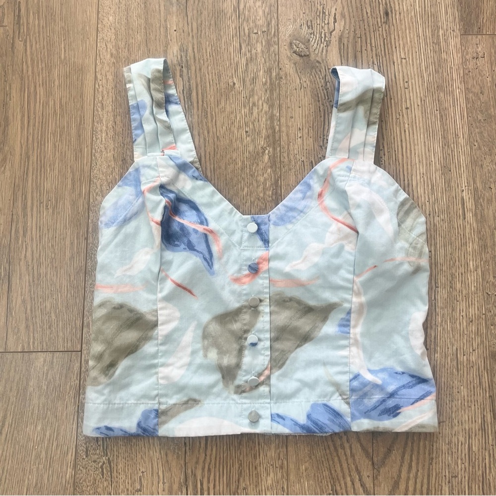 Abercrombie & Fitch Abstract Floral Poplin Top Ruched Back Adjustable Sz‎ XS